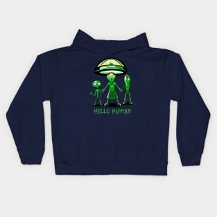 Hello Human, Friendly Aliens Kids Hoodie